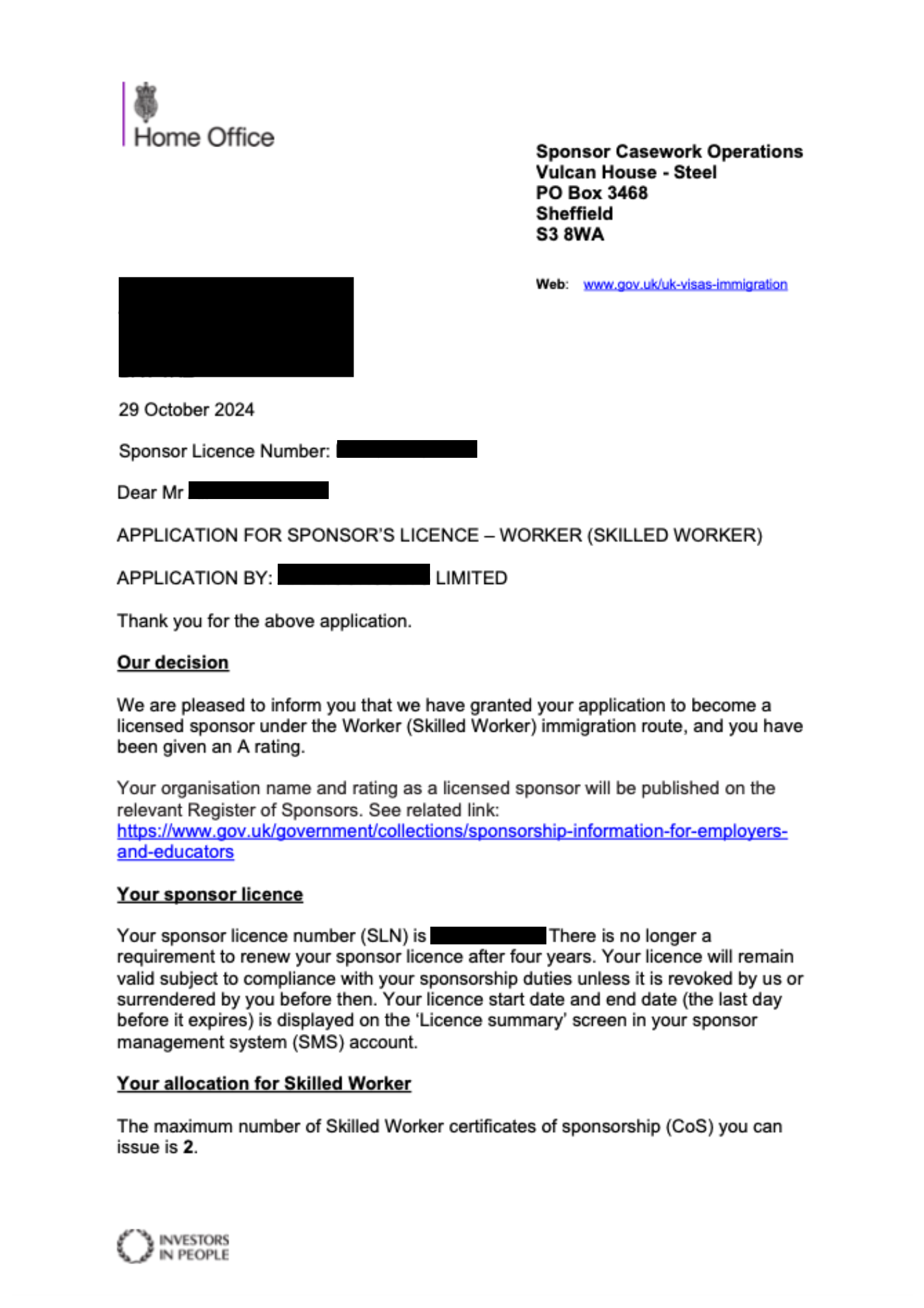 architectural firm sponsor licence