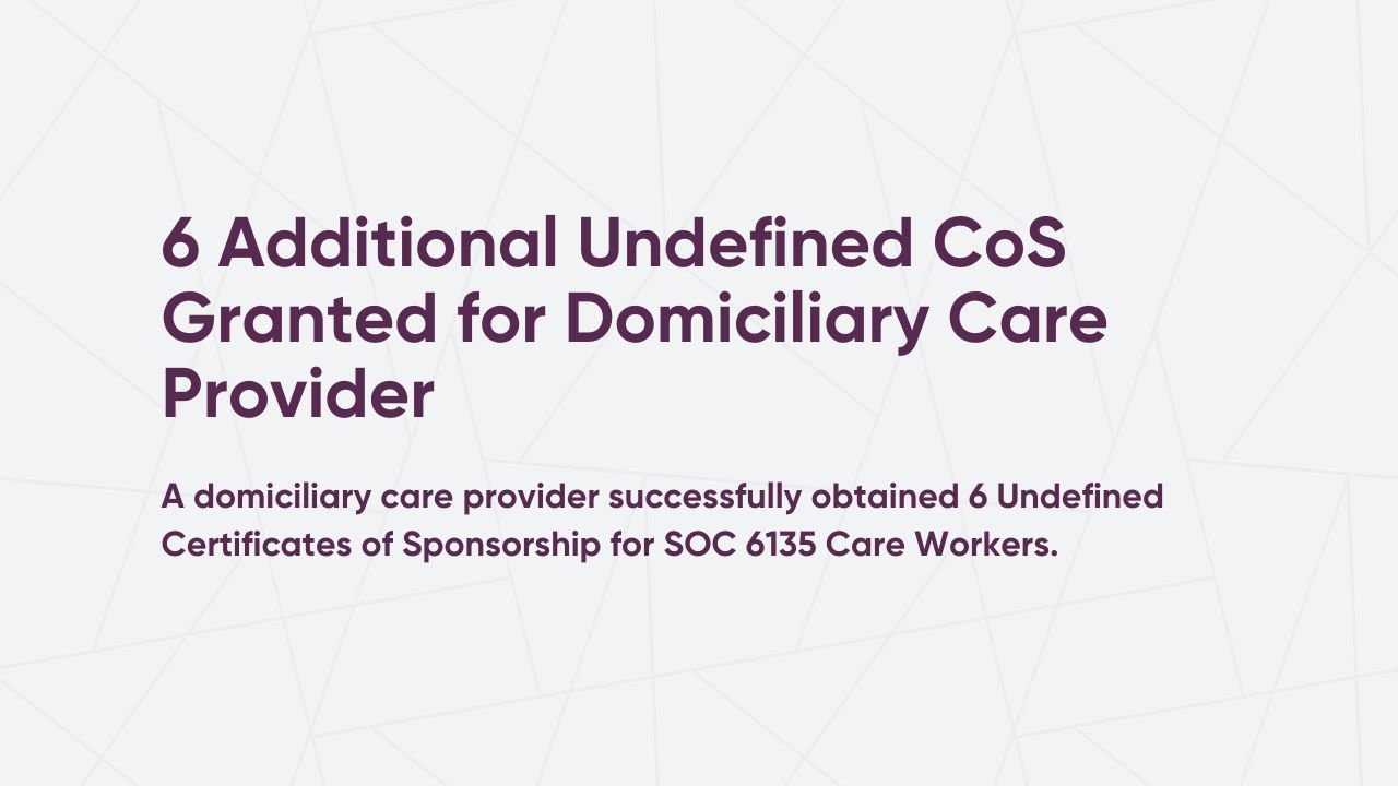 6 Additional Undefined CoS Granted for Domiciliary Care Provider