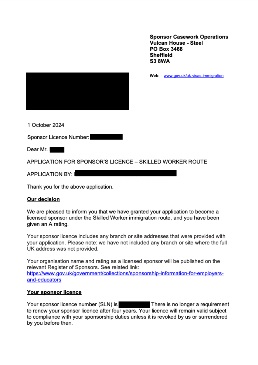 health startup sponsor licence