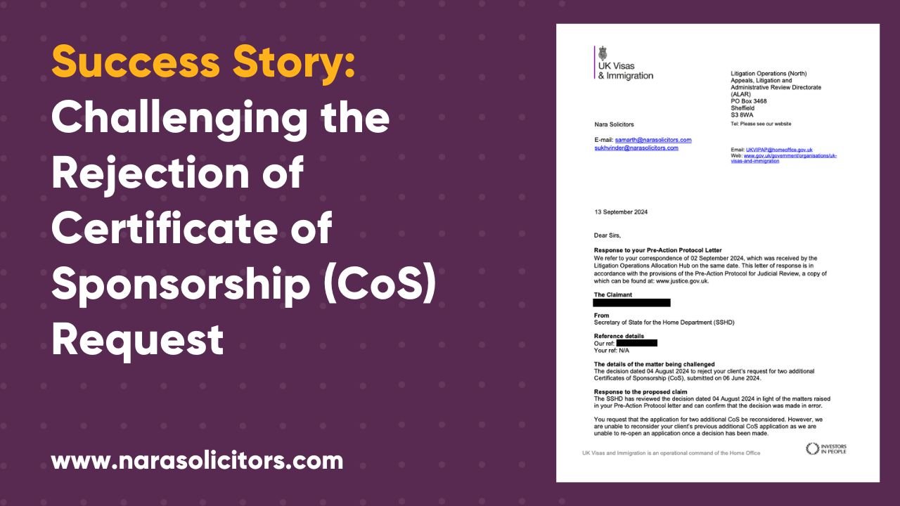 Success Story: Challenging the Rejection of Certificate of Sponsorship (CoS) Request