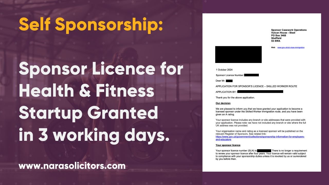 Self Sponsorship Success: Sponsor Licence Granted for Sports & Fitness Startup in 3 Working days