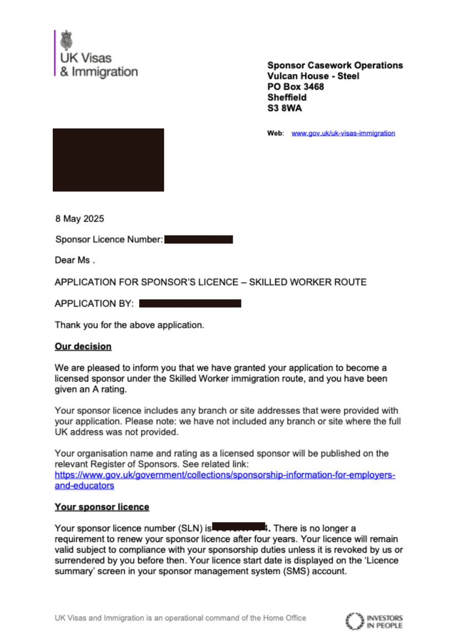 sponsor licence for IT company