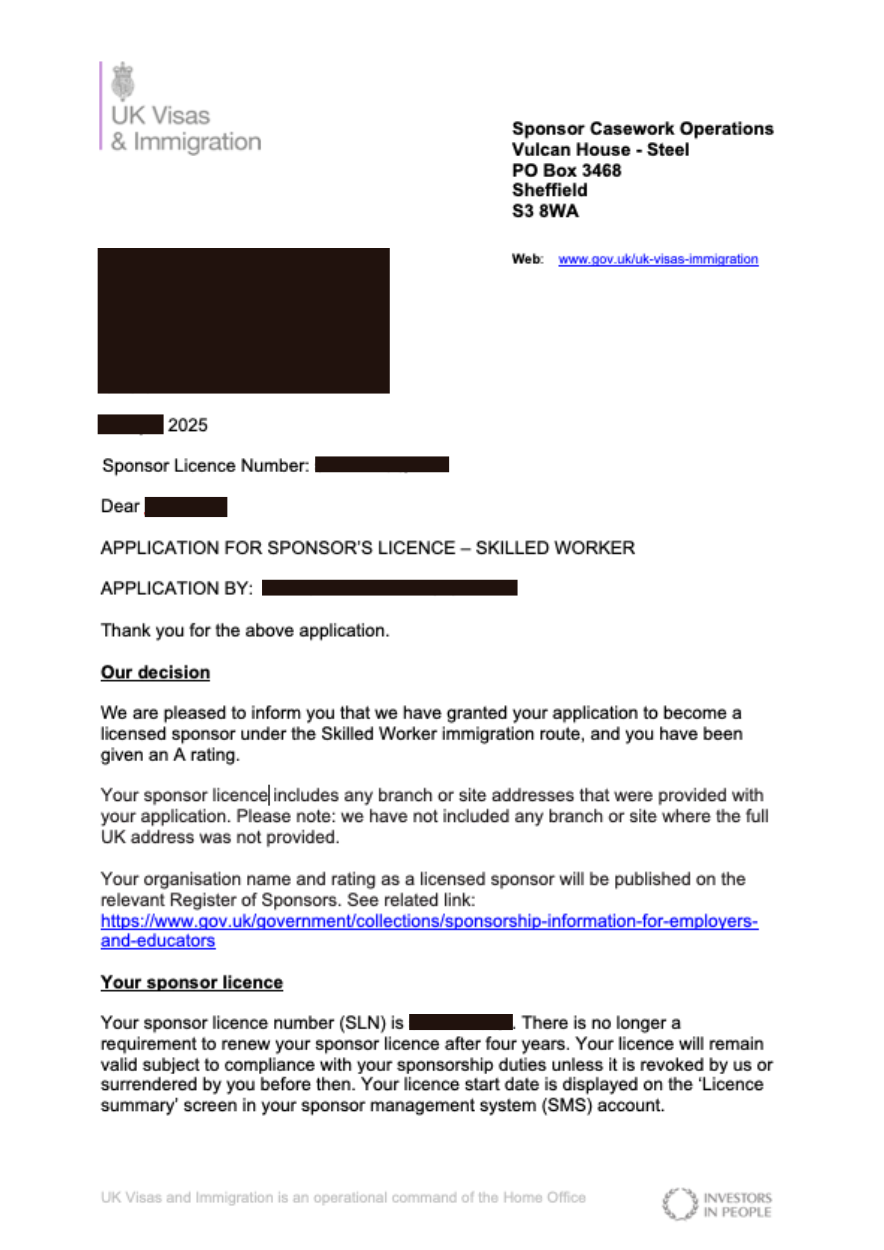 sponsor licence for web design