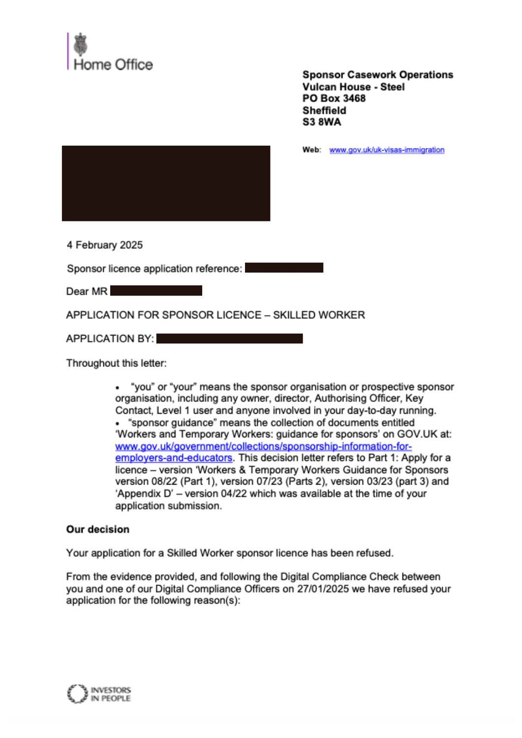 sponsor licence refusal